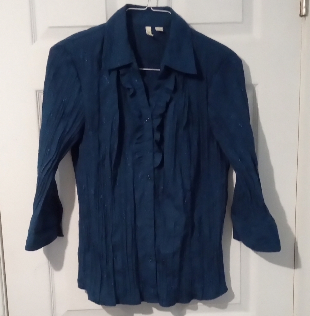 St. John's Bay Teal Blouse with Ruffle Details